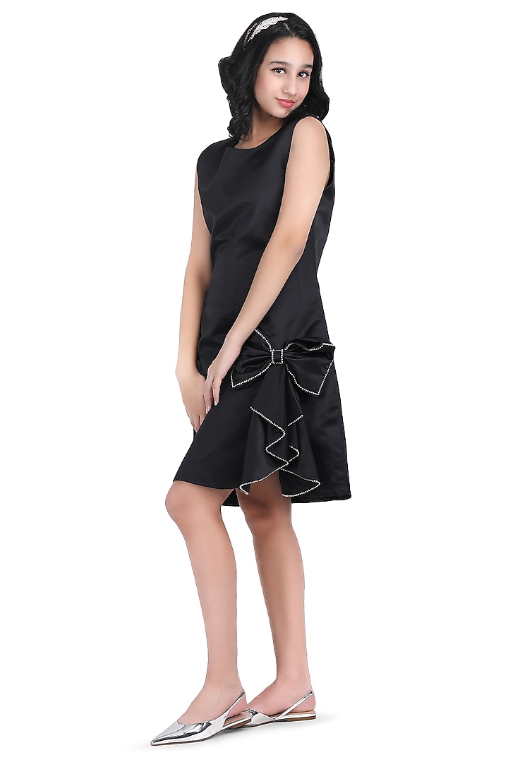 Black Dutch Satin Embroidered Dress For Girls by Pooja Wang at Pernia's Pop Up Shop