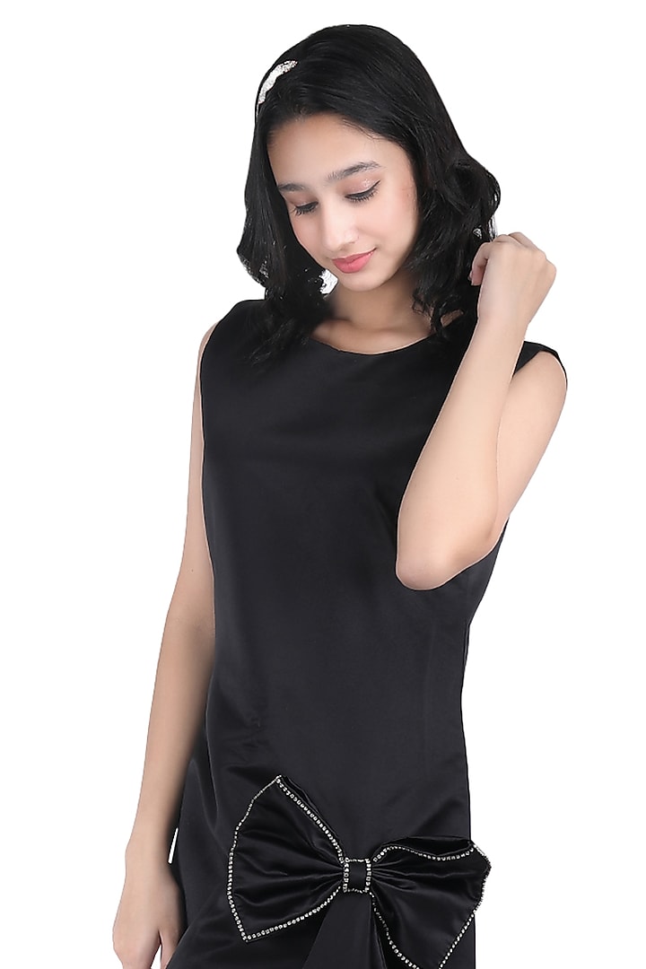 Black Dutch Satin Embroidered Dress For Girls by Pooja Wang at Pernia's Pop Up Shop