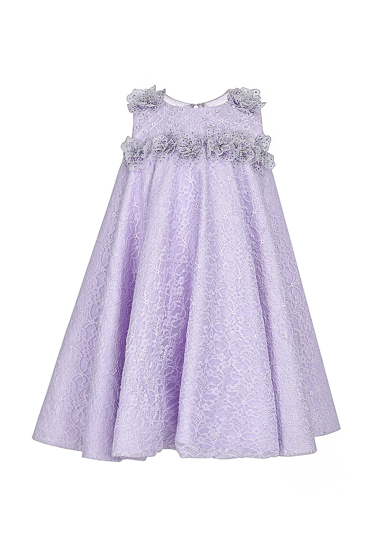 Lavender Lace Embroidered Dress For Girls by Pooja Wang at Pernia's Pop Up Shop