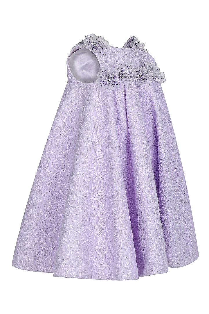 Lavender Lace Embroidered Dress For Girls by Pooja Wang at Pernia's Pop Up Shop
