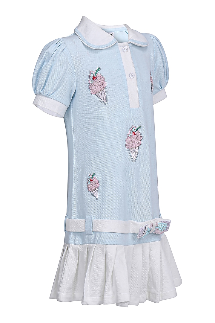 Ice Blue Polo Embroidered Dress For Girls by Pooja Wang at Pernia's Pop Up Shop