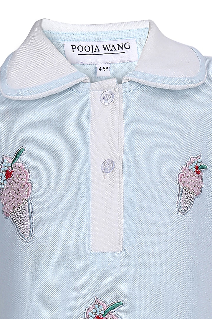 Ice Blue Polo Embroidered Dress For Girls by Pooja Wang at Pernia's Pop Up Shop