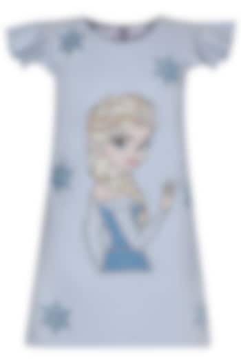 Ice Blue Moss Embroidered Dress For Girls by Pooja Wang at Pernia's Pop Up Shop