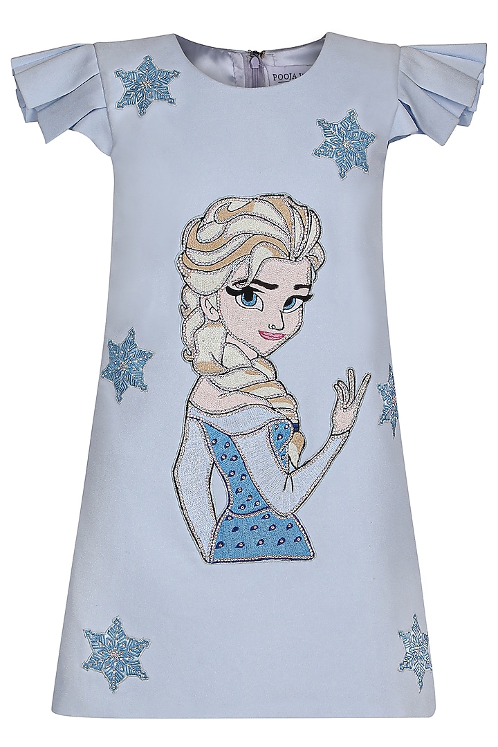 Ice Blue Moss Embroidered Dress For Girls by Pooja Wang at Pernia's Pop Up Shop
