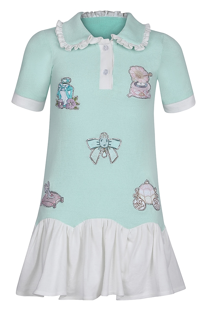 Sea Green Polo Embroidered Dress For Girls by Pooja Wang at Pernia's Pop Up Shop