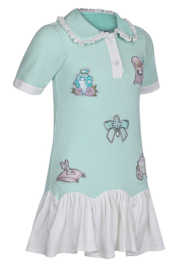 Sea Green Polo Embroidered Dress For Girls by Pooja Wang at Pernia's Pop Up Shop