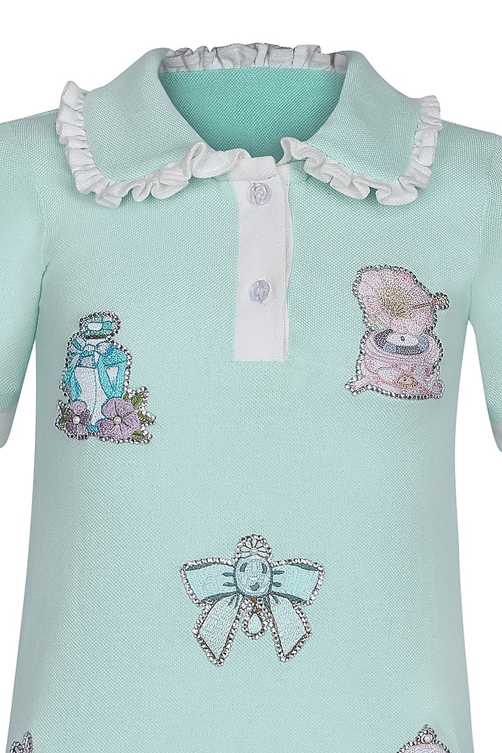 Sea Green Polo Embroidered Dress For Girls by Pooja Wang at Pernia's Pop Up Shop