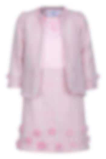 Baby Pink Tweed Embroidered Jacket Set For Girls by Pooja Wang at Pernia's Pop Up Shop