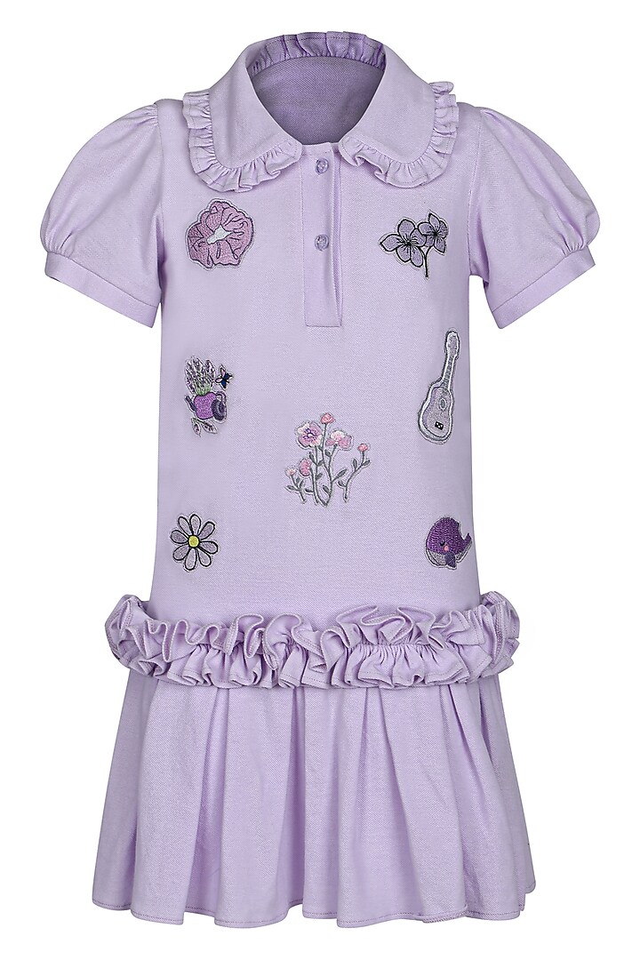 Lavender Polo Embroidered Embroidered Dress For Girls by Pooja Wang at Pernia's Pop Up Shop