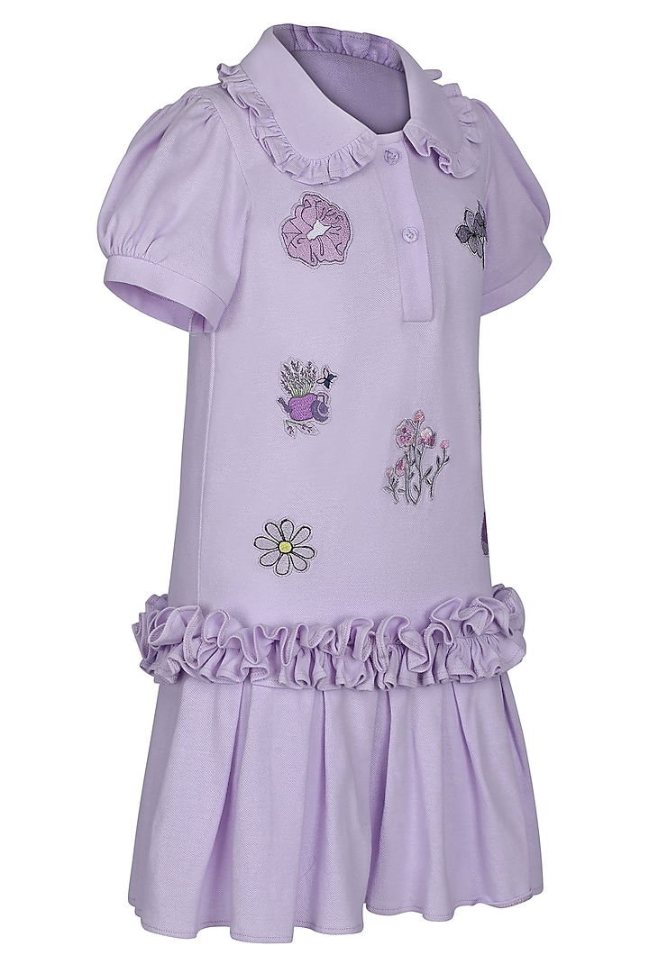 Lavender Polo Embroidered Embroidered Dress For Girls by Pooja Wang at Pernia's Pop Up Shop