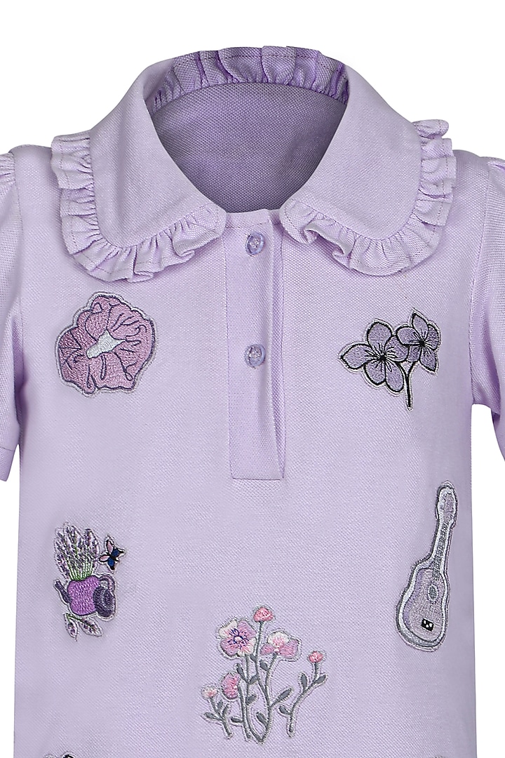 Lavender Polo Embroidered Embroidered Dress For Girls by Pooja Wang at Pernia's Pop Up Shop
