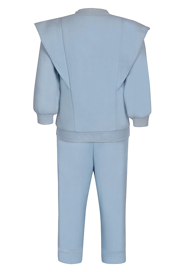 Ice Blue Fleece Co-Ord Set For Girls by Pooja Wang at Pernia's Pop Up Shop