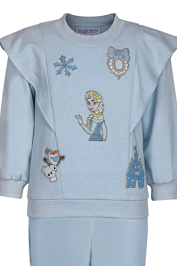 Ice Blue Fleece Co-Ord Set For Girls by Pooja Wang at Pernia's Pop Up Shop