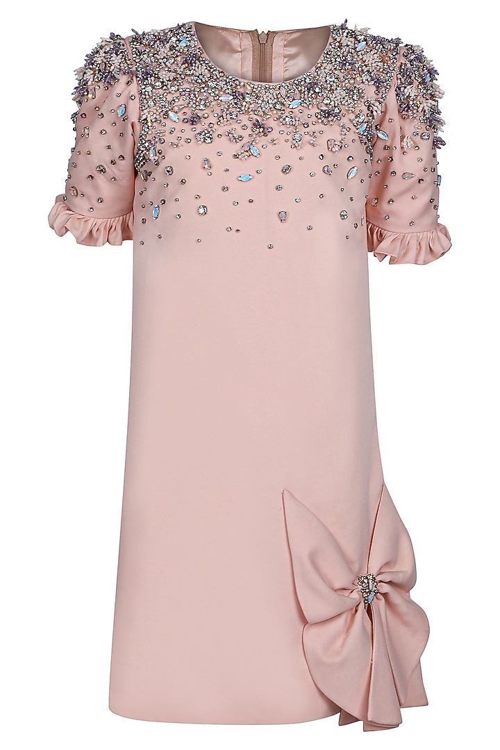 Peach Moss EMbroidered Dress For Girls by Pooja Wang at Pernia's Pop Up Shop
