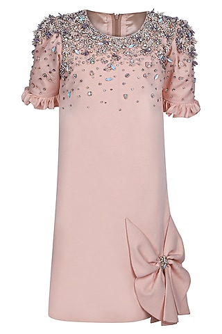 Peach Moss EMbroidered Dress For Girls by Pooja Wang