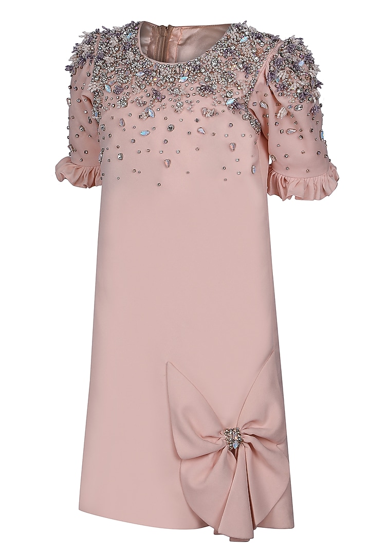 Peach Moss EMbroidered Dress For Girls by Pooja Wang at Pernia's Pop Up Shop