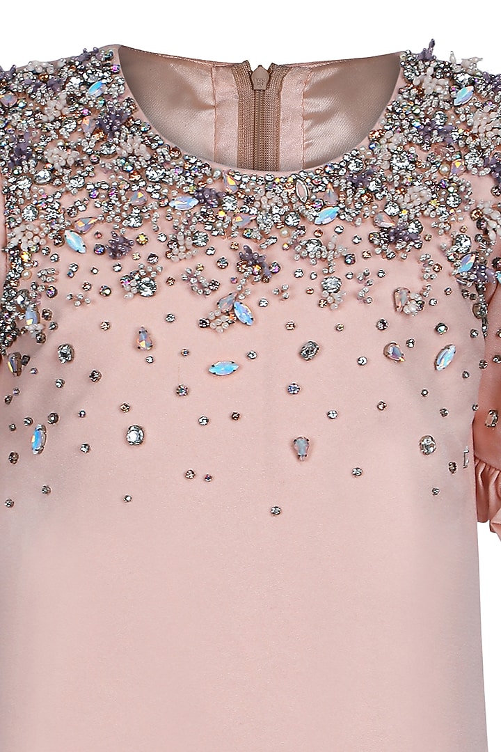 Peach Moss EMbroidered Dress For Girls by Pooja Wang at Pernia's Pop Up Shop