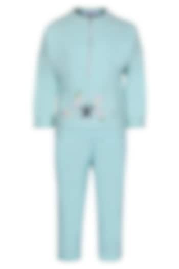Sea Green Fleece Co-Ord Set For Girls by Pooja Wang at Pernia's Pop Up Shop