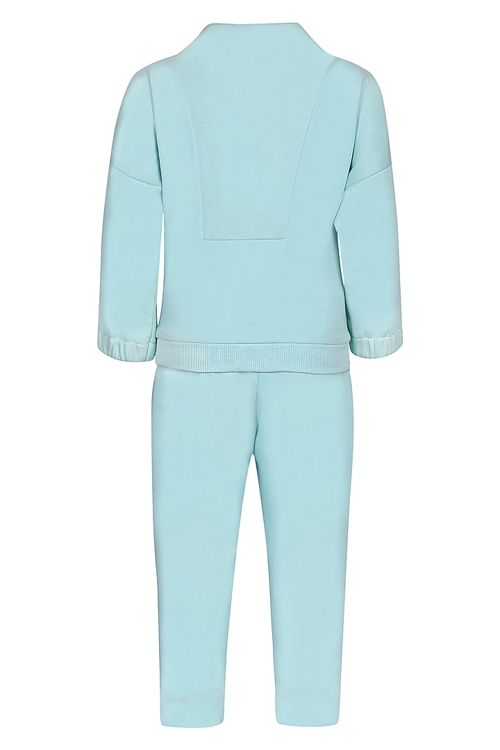 Sea Green Fleece Co-Ord Set For Girls by Pooja Wang at Pernia's Pop Up Shop