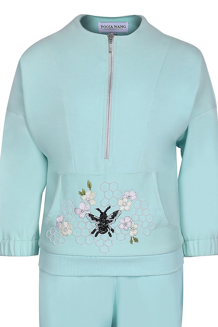 Sea Green Fleece Co-Ord Set For Girls by Pooja Wang at Pernia's Pop Up Shop