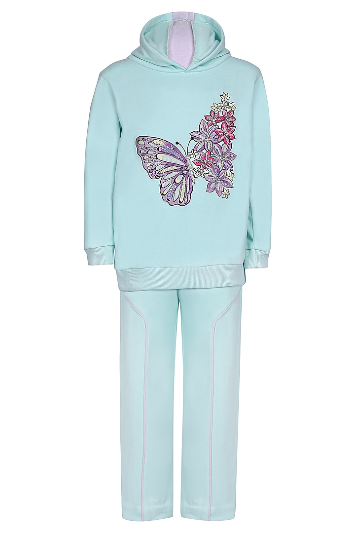 Sea Green Fleece Co-Ord Set For Girls by Pooja Wang at Pernia's Pop Up Shop