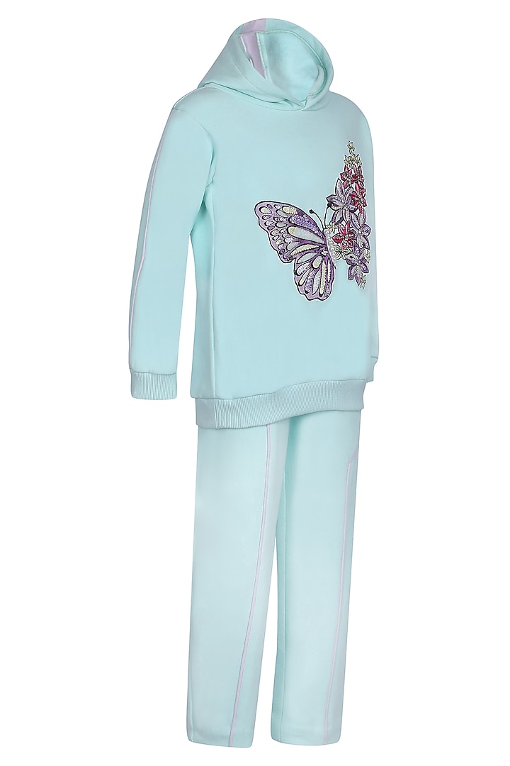 Sea Green Fleece Co-Ord Set For Girls by Pooja Wang at Pernia's Pop Up Shop