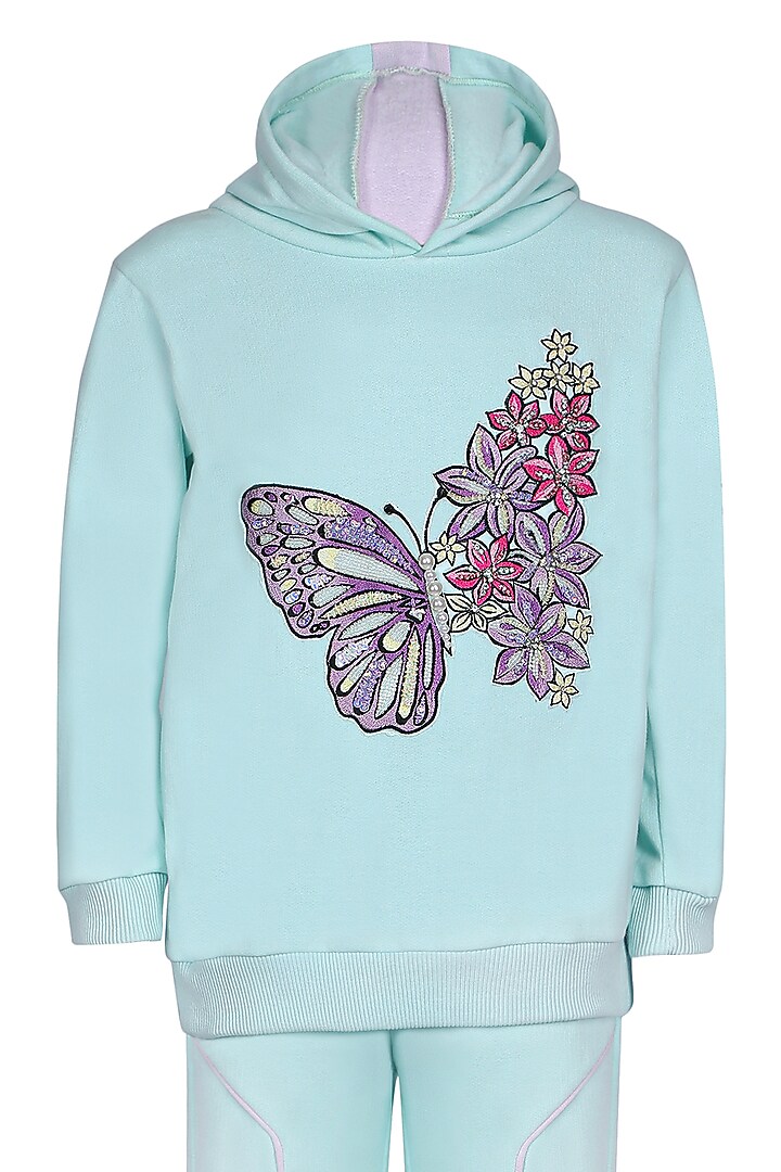 Sea Green Fleece Co-Ord Set For Girls by Pooja Wang at Pernia's Pop Up Shop