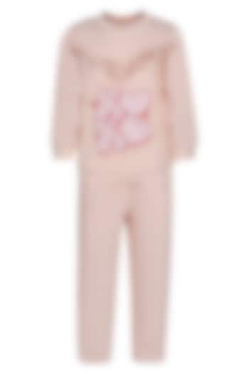 Peach Fleece Embroidered Co-Ord Set For Girls by Pooja Wang at Pernia's Pop Up Shop