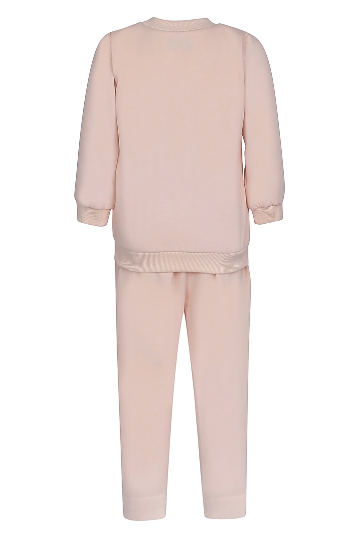 Peach Fleece Embroidered Co-Ord Set For Girls by Pooja Wang at Pernia's Pop Up Shop