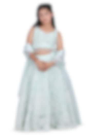 Mint Georgette Embroidered Lehenga Set For Girls by Pooja Wang at Pernia's Pop Up Shop