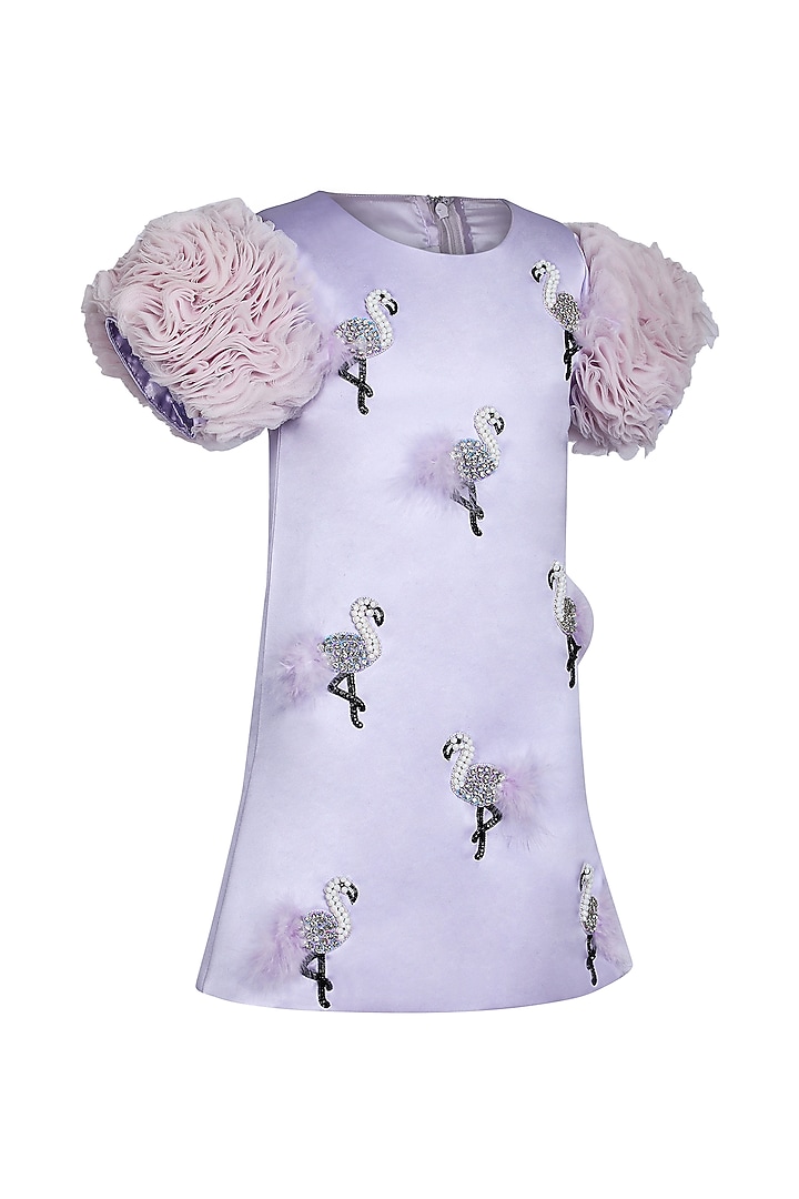Lavender Dutch Satin Hand Embroidered Dress For Girls by Pooja Wang at Pernia's Pop Up Shop