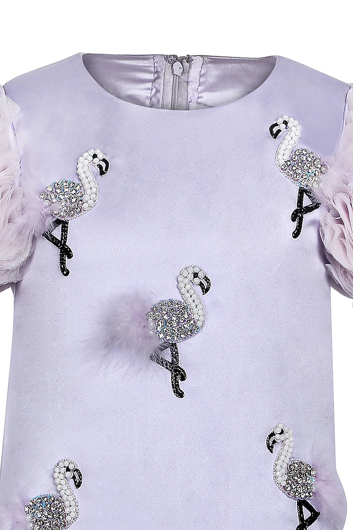 Lavender Dutch Satin Hand Embroidered Dress For Girls by Pooja Wang at Pernia's Pop Up Shop