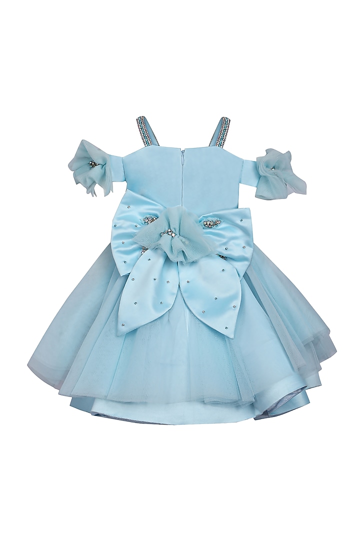Ice Blue Net Embroidered Dress For Girls by Pooja Wang at Pernia's Pop Up Shop