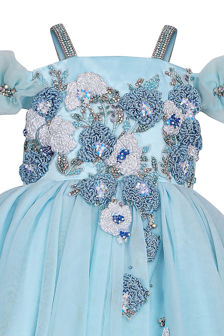 Ice Blue Net Embroidered Dress For Girls by Pooja Wang at Pernia's Pop Up Shop