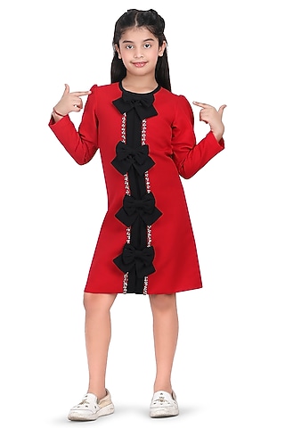 Red Moss Dress For Girls by Pooja Wang