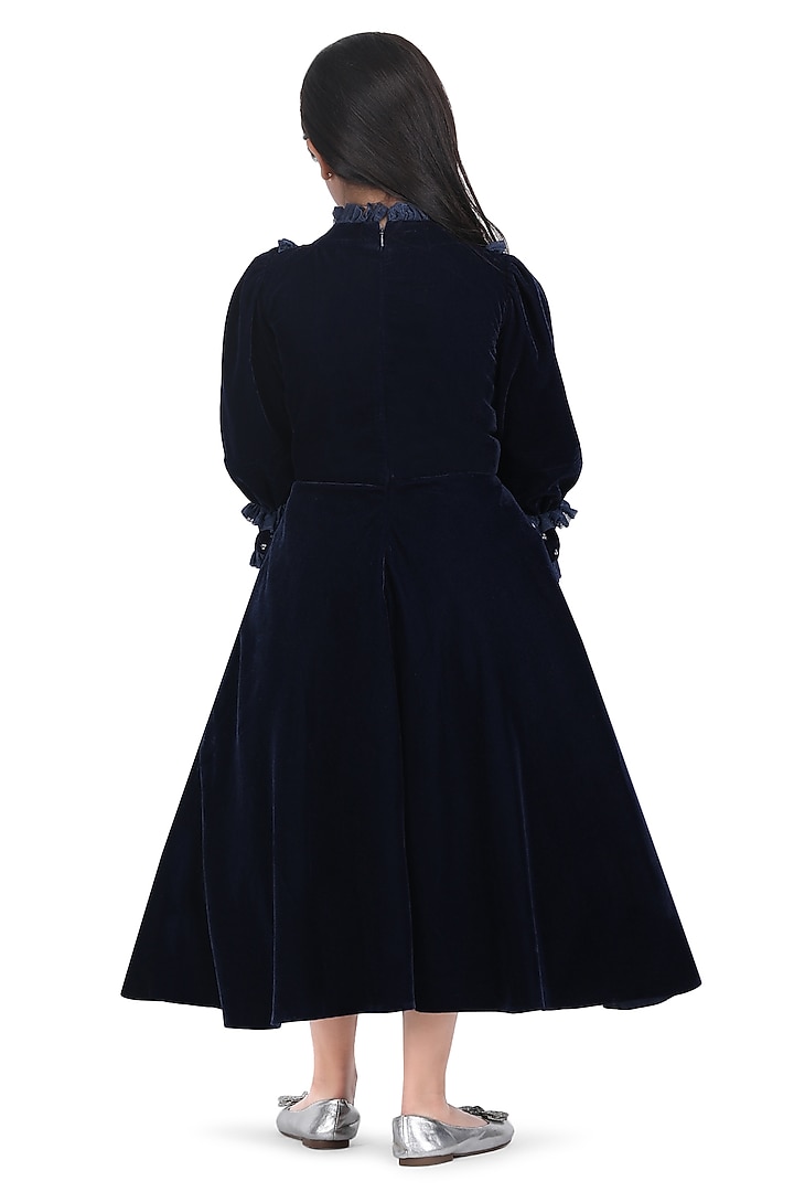 Royal Blue Velvet Embroidered Gown For Girls by Pooja Wang at Pernia's Pop Up Shop