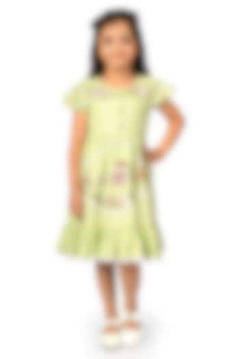Mint Cotton Linen Embroidered Dress For Girls by Pooja Wang at Pernia's Pop Up Shop