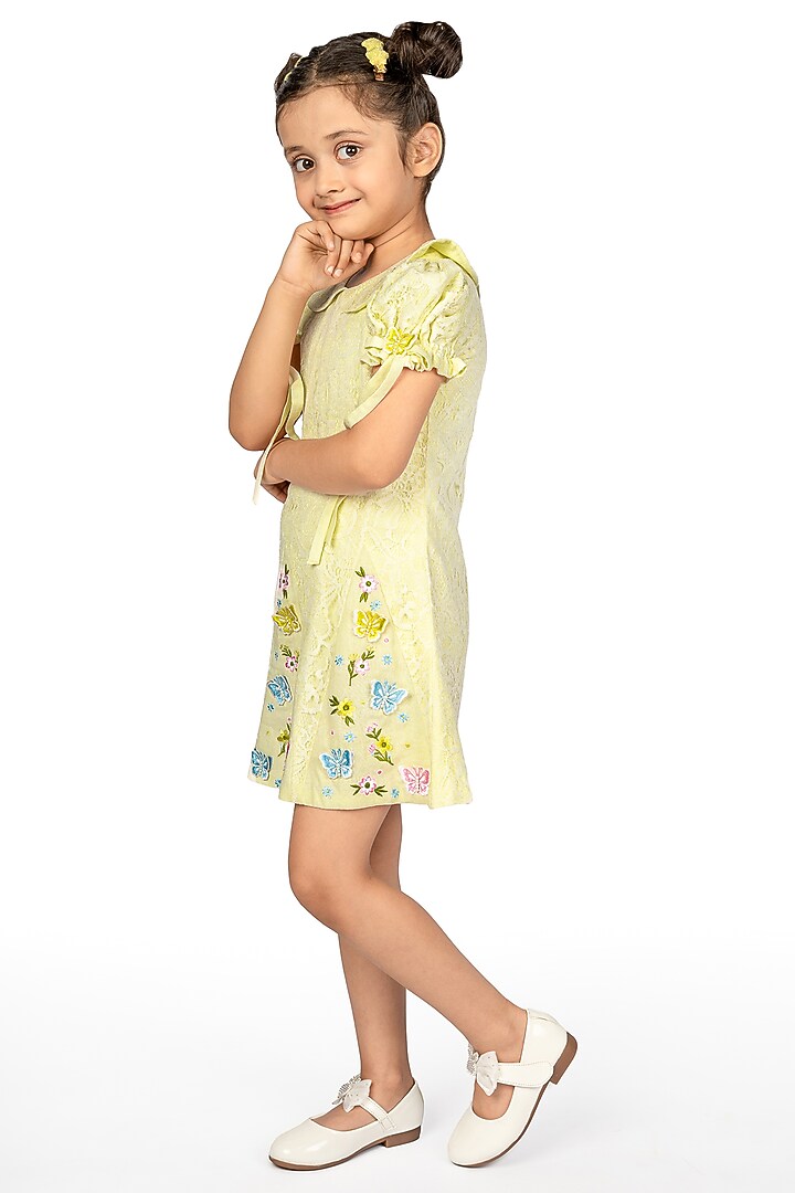 Lemon Lace Embroidered Dress For Girls by Pooja Wang at Pernia's Pop Up Shop