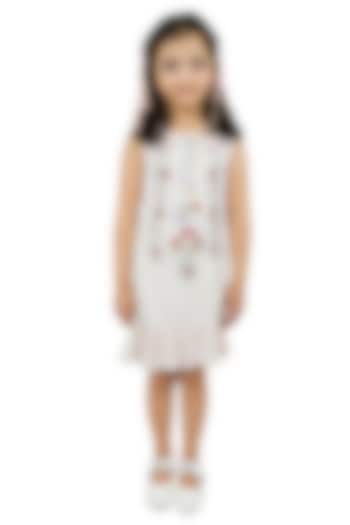 Light Peach Cotton Linen Embroidered Dress For Girls by Pooja Wang at Pernia's Pop Up Shop