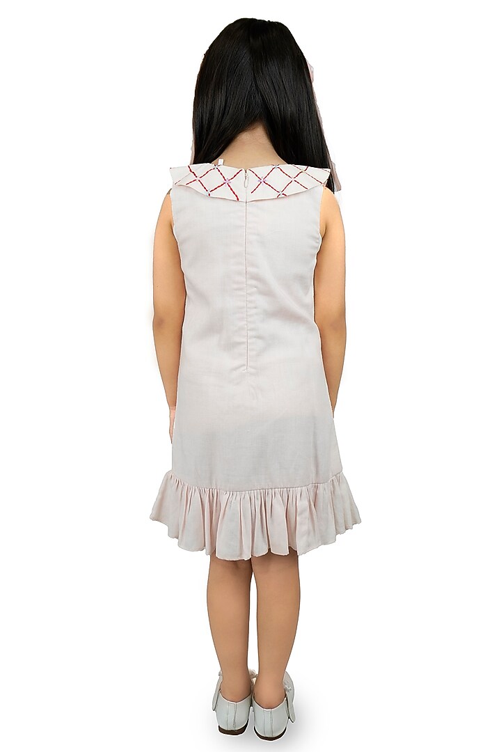 Light Peach Cotton Linen Embroidered Dress For Girls by Pooja Wang at Pernia's Pop Up Shop
