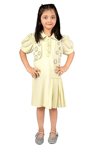 Mint Polo Embroidered Dress For Girls by Pooja Wang