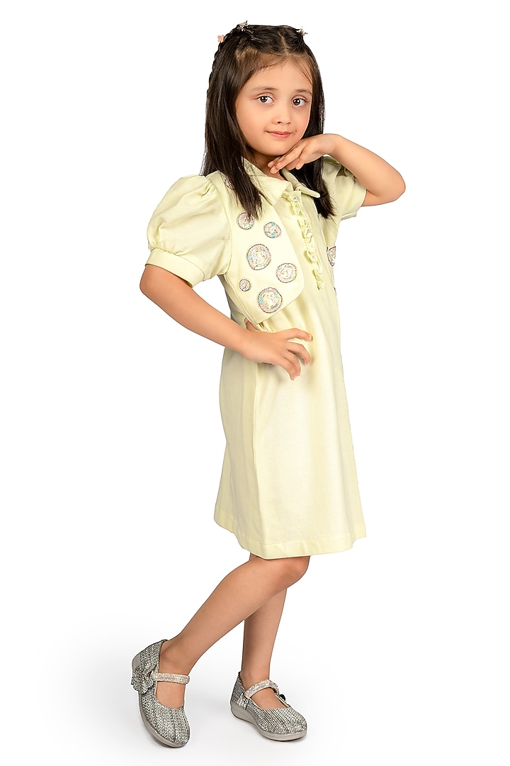 Mint Polo Embroidered Dress For Girls by Pooja Wang at Pernia's Pop Up Shop