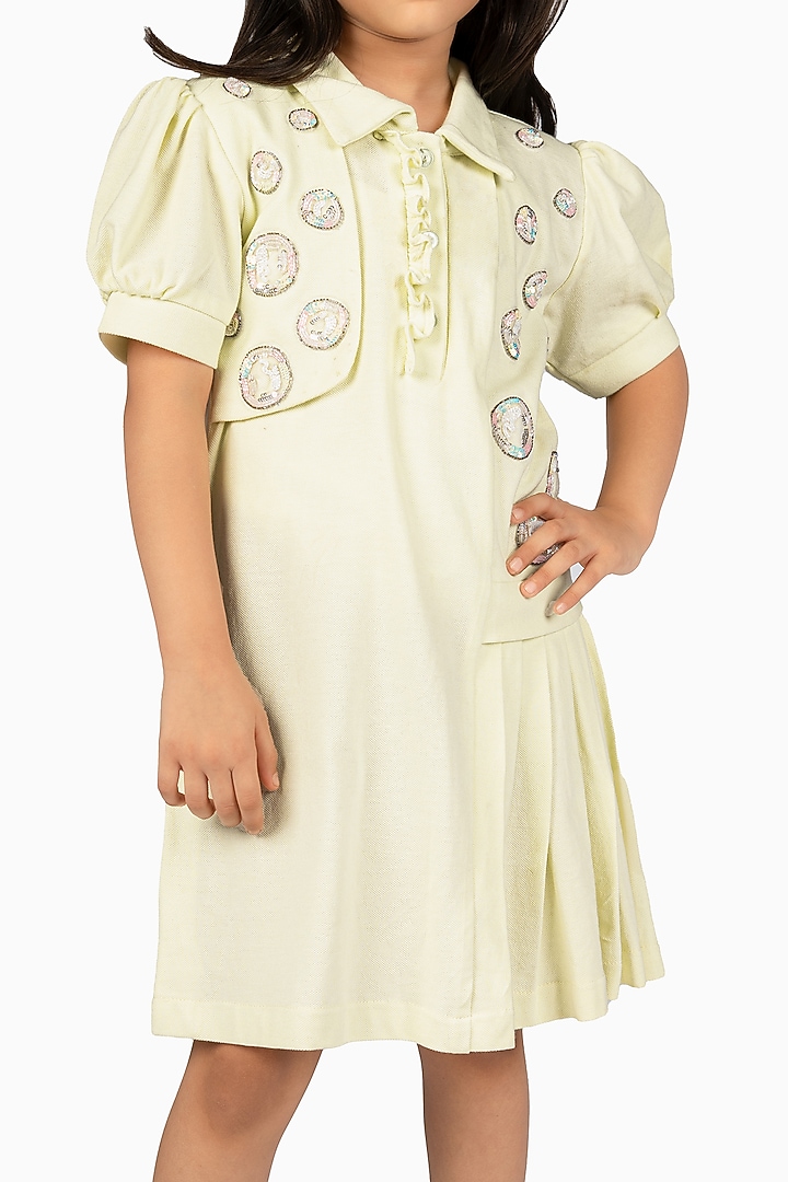 Mint Polo Embroidered Dress For Girls by Pooja Wang at Pernia's Pop Up Shop