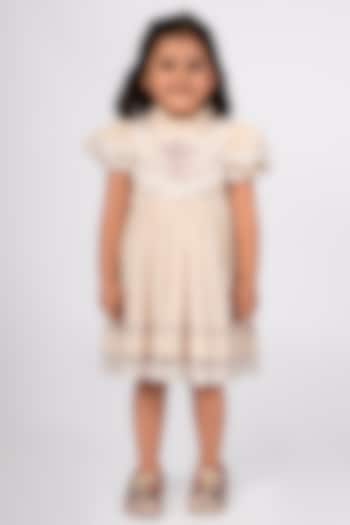 Beige Cotton Linen Embroidered Dress For Girls by Pooja Wang at Pernia's Pop Up Shop