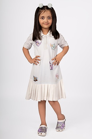 Ice Blue Polo EMbroidered Dress For Girls by Pooja Wang