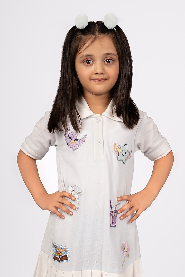 Ice Blue Polo EMbroidered Dress For Girls by Pooja Wang at Pernia's Pop Up Shop