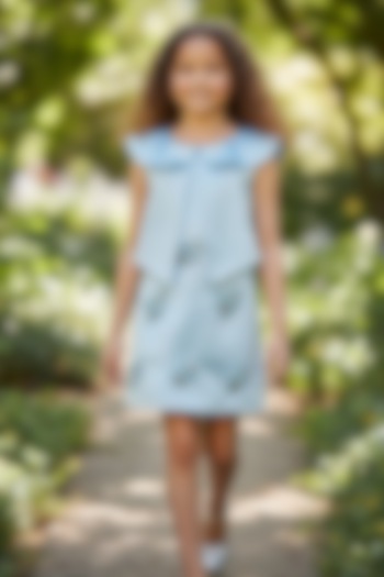 Powder Blue Dutch Satin Pearl Embellished Dress For Girls by Pooja Wang at Pernia's Pop Up Shop