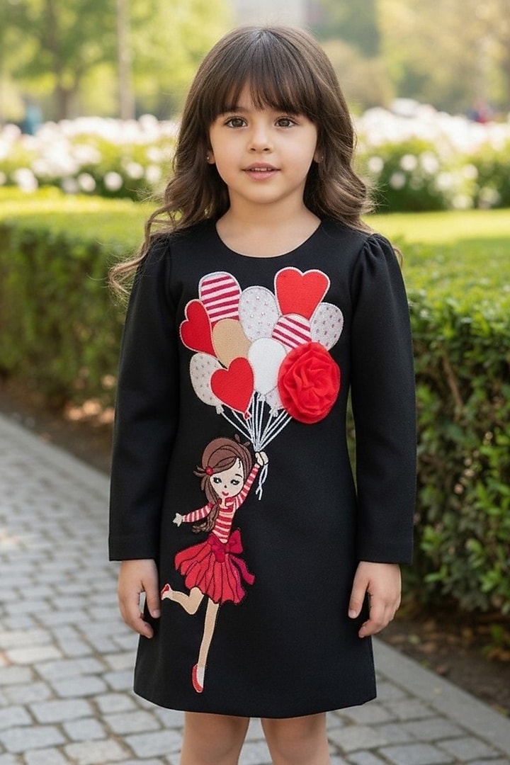 Black Moss Embroidered Straight Dress For Girls by Pooja Wang at Pernia's Pop Up Shop