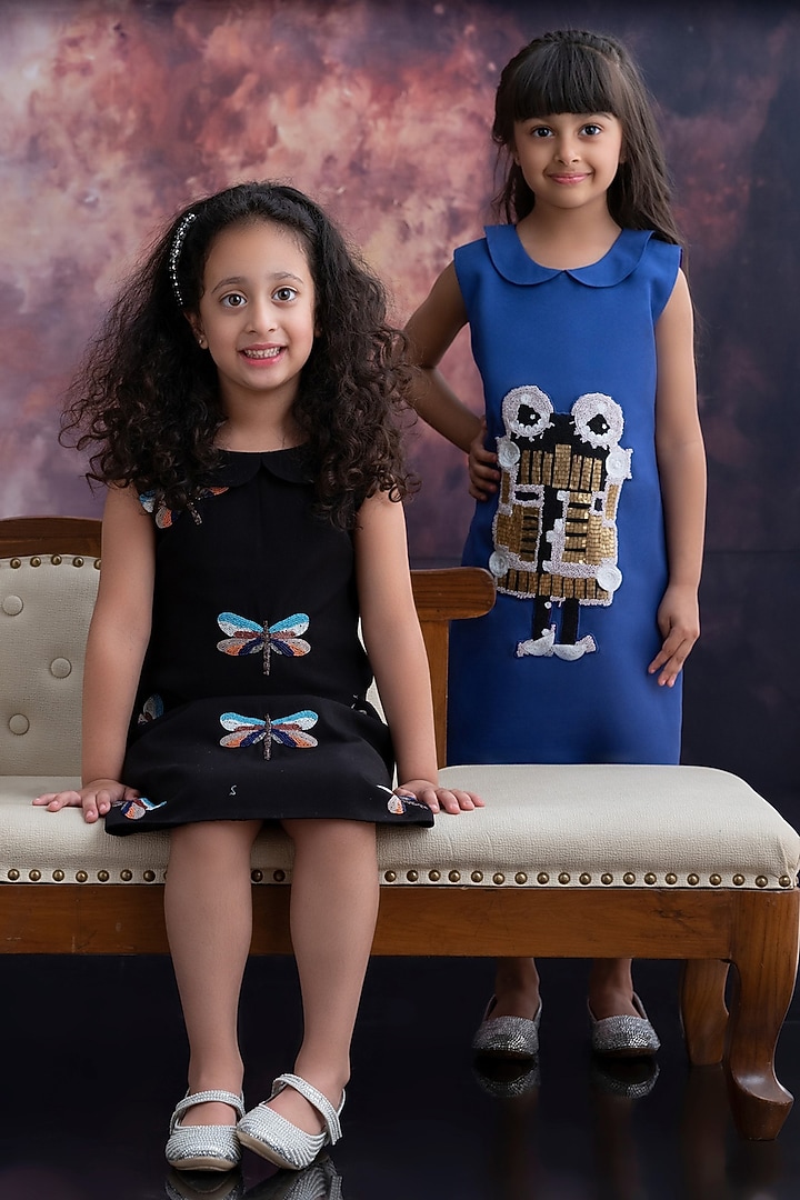 Black Moss Sequins Work Straight Dress For Girls by Pooja Wang at Pernia's Pop Up Shop