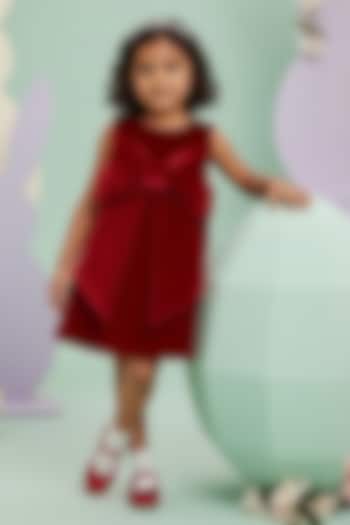 Red Velvet Flared Dress For Girls by Pooja Wang at Pernia's Pop Up Shop
